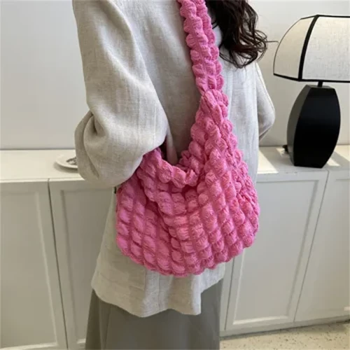 Borsa a tracolla di grande capacità Borse a tracolla da donna Borsa a tracolla trapuntata scozzese ricamata Borsa sotto le ascelle Borsa a bolle pieghettata