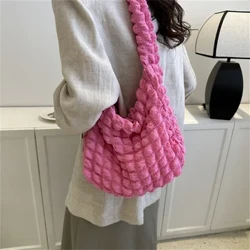Công Suất Lớn Túi Đeo Vai Nữ Túi Tote Thêu Kẻ Sọc Mền Chần Gòn Túi Đeo Chéo Sát Nách Túi Xếp Ly Bong Bóng Túi Xách