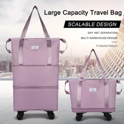 Sacs à bagages pliants, sac de transport léger avec roulettes, grande capacité, tissu Oxford, séparation sec-humide, sac de week-end en plein air
