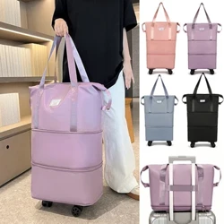 Vikbara bagageväskor Expanderbart rullande duffelpaket med hjul Stor kapacitet Oxford Clot Torr-Våt Separation Outdoor Weekend Bag