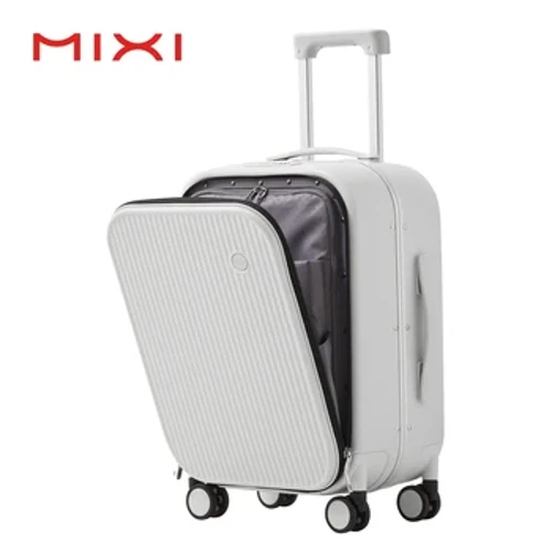 Mixi 2023 Bavul Üzerinde Taşımak Ön Dizüstü Bilgisayar Cebi Alüminyum Çerçeve Seyahat Erkekler Bagaj Kadın PC TSA Kilit tekerlekli çanta 18 ''20''