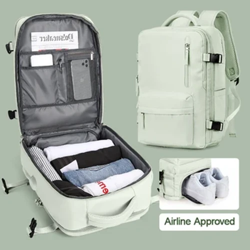 Backpack Teithio i Fenywod, Daliwch ati â chwmni hedfan bagiau wedi'u cymeradwyo, pecyn cefn heicio mawr chwaraeon awyr agored, pecyn cefn gliniadur ffit 15.6 modfedd
