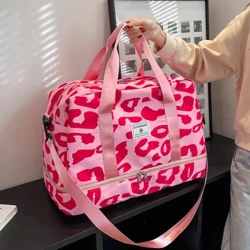 Leopard Pattern Syýahat Duffle sumkasy Neýlon Uly kuwwatly sport zaly sumkasy, hepdäniň ahyrynda bir gije goş goş sumkasy