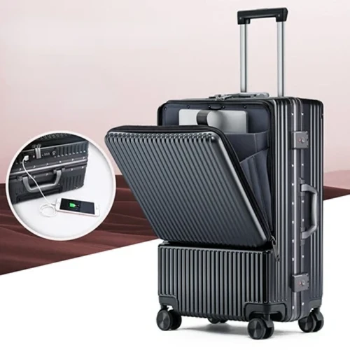 Bagong Trolley Suitcase Computer Boarding travel luggage front open panlalaki pambabae side open pull rod case 20" Aluminum frame 24"
