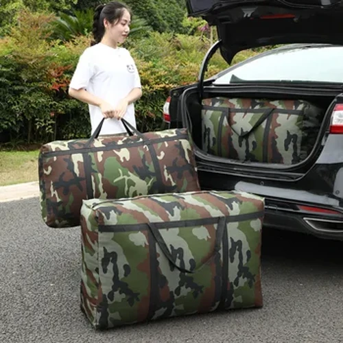 Kamuflasje Bagasje Flyttehus Stor bag Tykk Vanntett Oxford Klut Flyttegjenstand Stor Vevd Oppbevaring Reiseveske for menn 180L