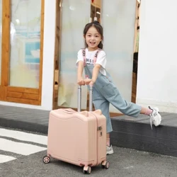 Mala de viagem adorável para crianças, mala de viagem com rodas giratórias, sentar e andar, caixa de senha de viagem para crianças, carrinho de bagagem