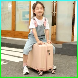 Mala de viagem adorável para crianças, mala de viagem com roda giratória, sentar e andar, bebê, crianças, caixa de senha de viagem, carrinho de bagagem