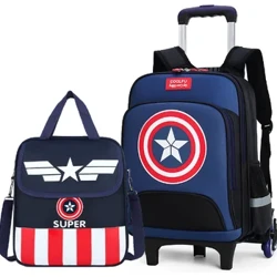 Barn Primary School ryggsäck med hjul och handväska Skolvagn Ryggsäck Bag Set Skol Rullande Bagage Ryggsäck för pojkar
