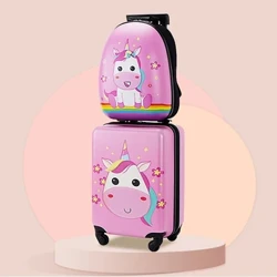 Dessin animé enfants valise mignon mot de passe roulant ensemble de bagages sac 18 pouces enfants sac à dos avec roues bagage à main sac de voyage
