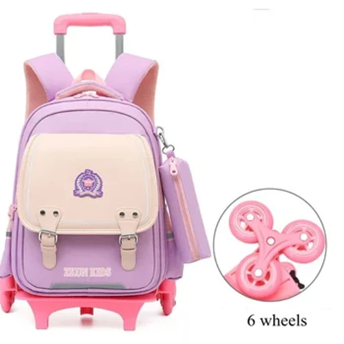 Becyn Rholio Ysgol Bechgyn 2 a 6 olwyn Bag Troli Ysgol Plant Rholer gwrth-ddŵr PU Bag Backpack Olwynion Ysgol i Ferched