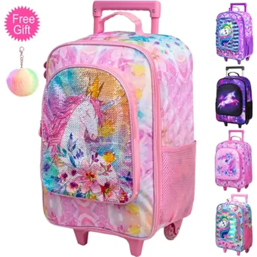 Kids Luggage para sa mga Babae, Unicorn Rolling Travel Carry on Suitcase para sa Toddler Children with Wheels