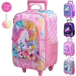Bagagem infantil para meninas, mala de viagem com rodinhas de unicórnio para crianças pequenas com rodas