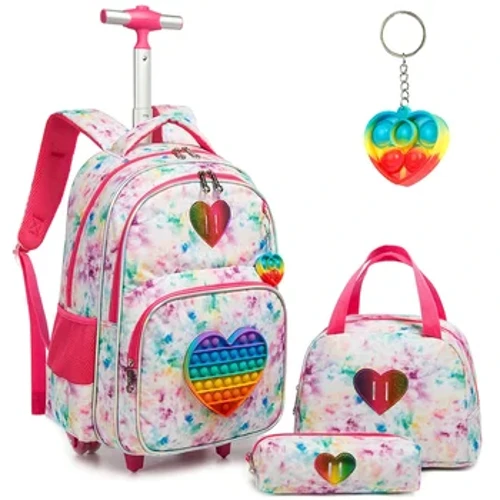 BIKAB 3 pièces enfants bagages sac à roulettes sacs d'école pour filles avec roues avec boîte à déjeuner porte-crayon enfant bagages avec rouleau