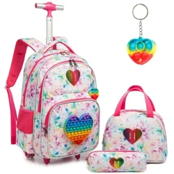 Bikab 3 peças de bagagem infantil com rodas, bolsa escolar para meninas com rodas e lancheira, estojo para lápis, bagagem infantil com rolo