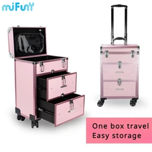 Mifuny Trolley Makeup Box Abnehmbar Universal Wheel Nail Toolbox Multi-Layer Kosmetesch Späicherkëschte Fuert Gepäck mat Rieder