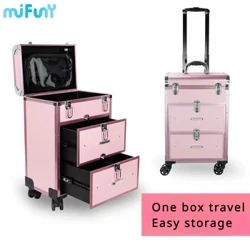 Mifuny Trolley Kothak Makeup Kothak Alat Kuku Roda Universal Multi-lapisan Kothak Penyimpanan Kosmetik Digawa ing Bagasi nganggo Roda