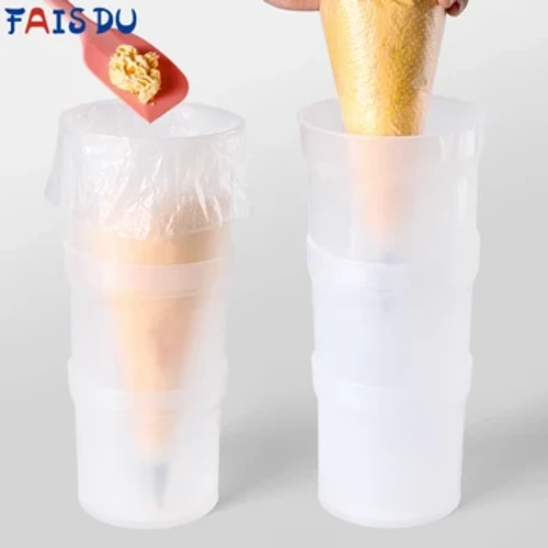 FAIS DU Piping Bag Säilytyskuppi Leivonnaiset putkipussit Kaatavat täyttötyökalut Kakkusuutinpussin pidikkeen sijoitus helppoa uudelleentäyttöä varten