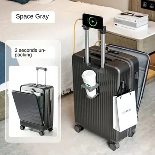 Hot Sale Koffert Front Åpning Bagasjevogn Veske 18" 22" 28 tommer USB Koppholder Hytte Reiseveske Bærbare rullekofferter