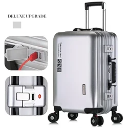 Bagage avec chargeur USB, valise à cadre en aluminium, sac de voyage de grande capacité de 20 pouces, roue universelle de 28 pouces, sac à roulettes léger avec mot de passe