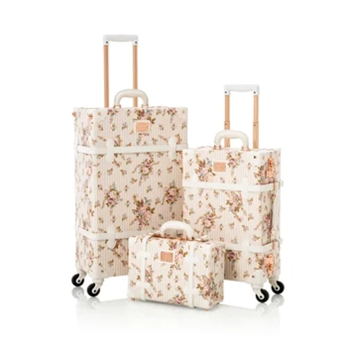 COTRUNKAGE Vintage Bagaj Seti 3 Parça TSA Kilit Çiçek Sevimli Girly Carry-on Bavul Dönücü Tekerlekler ile Kadınlar için, Bej Çiçek