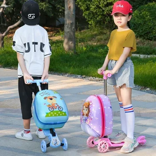 Mới Dễ Thương Ván Trượt Vali Xe Trượt Scooter Trẻ Em Xe Đẩy Hành Lý Hộp 16 "Bé Trai Và Bé Gái Đáng Yêu Mang Theo túi Du Lịch Học Sinh
