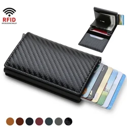 Carbon Fiber Slim Aluminum Tama'ita'i atotupe ID U'u pepa Fa'aitalafu Mini RFID atotupe Otometi Pop up Bank Card Case Black Vallet 2023
