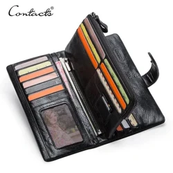 KONTAKTS Lång plånbok för män i äkta läder med telefonväska Blixtlås Myntficka Plånbok Man Clutch Plånböcker för män Portfel Small
