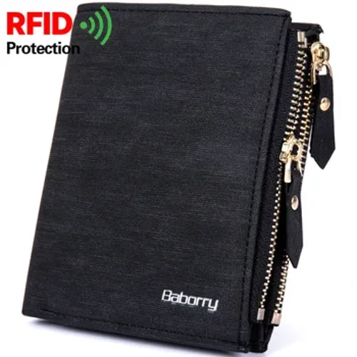 RFID Protect Pria Dompet Vintage Solid Lembut PU Koin Dompet Pemegang Kartu Dompet Pendek dengan Ritsleting Desain Pendek Mewah Dompet Pria