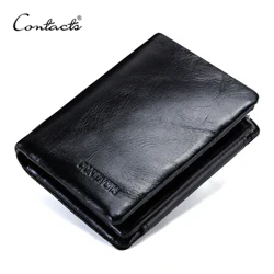 CONTACT'S Ví Nam Da Bò Thật Ví Gấp Ba Ví Thiết Kế Thời Trang Thương Hiệu Ví Đựng Thẻ ID Có Dây Kéo Đồng Xu Bỏ Túi