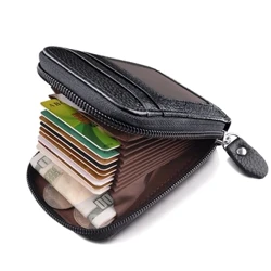 Carteira masculina de couro PU genuíno porta cartão de crédito RFID com bloqueio de bolso com zíper Bolsa masculina com zíper para vários cartões