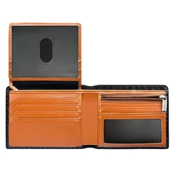 Double Fold Men's Wallet Slim Minimalist RFID Blocking Maramihang Card Leather Zipper Wallet na may 2 ID Windows para sa Mga Lalaki