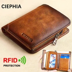 Erkekler üçin hakyky deri gapjyklar Üzümi gysga köp funksiýaly iş sumkasy RFID bloklaýjy fermuar kredit kartoçkasynyň pul sumkasy