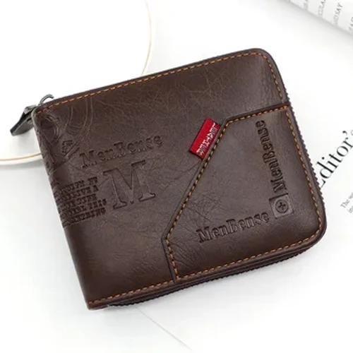 Dompet Pria Terbuat dari PU Kulit Minyak Lilin Dompet untuk Pria Dompet Koin Pendek Pria Pemegang Kartu Dompet Ritsleting Sekitar Dompet Koin Uang