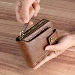 Sparán Seanré na bhFear PU Leathar Sparán Gearr Fir Hasp Zipper Clutch Sparán Dath Soladach Sparán Áisiúil Inbhuanaithe Ardchaighdeáin