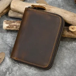 Ihhashi Elihlanyayo Lamadoda I-Genuine Leather Coin Wallet Isikhumba Sangempela Snap Isikhwama Esimfushane Abesifazane I-Pocket Zip Around Small Ephaketheni Eliphindwe Kathathu
