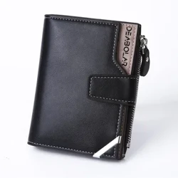 I-Vintage Men's Zipper Yesikhumba Ephindwe Kathathu I-Multi Function Button Purse enezikhala zamakhadi amaningi kanye newindi le-ID elicacile