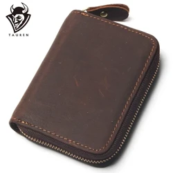 Portafoglio da uomo in pelle di cavallo pazzo con 12 slot per carte Portafoglio da uomo con cerniera di credito ID da donna Mini con multi