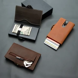CASEKEY Ανδρικά πορτοφόλια Real Cow Leahter Pop Up Κάτοχος επαγγελματικής πιστωτικής κάρτας RFID Blocking Slim Smart Carbon Fiber Wallet με τσέπη