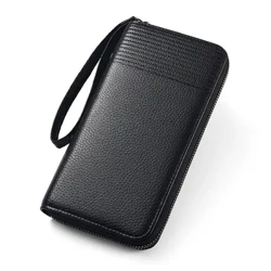 ʻO ka ʻeke ʻeke lōʻihi o nā kāne hou no nā kāne Rfid blocking Clutch Organizer Zipper Leather Business ID Paʻa kāleka hōʻaiʻē ʻeke ʻeke 2024 hou