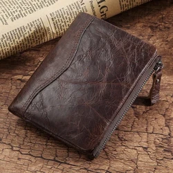 HUMERPAUL Ví Ngắn Cho Nam Da Thật Chính Hãng Da RFID Ví Có Thẻ Bifold Zip Phối Túi Billetera Hombre Nhỏ