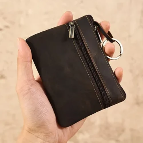 Vintage charm erkaklar tanga hamyoni Haqiqiy charmdan fermuarli tanga hamyon Retro kalit ushlagichi kichik pul sumkalari erkak debriyaj sumkasi kalta