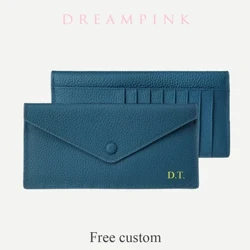 Aangepaste naam echt leer vrouwen portemonnee lange envelop dame clutch portemonnee koeienhuid personaliseren brieven reizen kaarthouder portemonnee