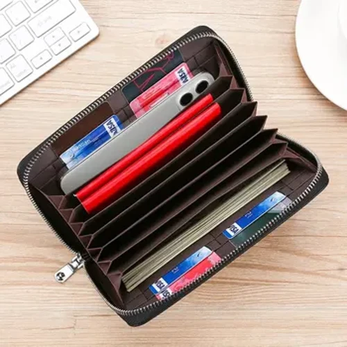 Leather Rfid Anti-magnetic Card Holder Japanese Style Foldable Long Wallet Multi-functional Money Clip Unisex Araw-araw na Paggamit