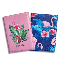 Clawr Pasbort Merched Flamingo PU Lledr Multifunction Cerdyn Credyd Pwrs Deiliad Pasbort Teithio Merched Trefnydd Tocyn Achos