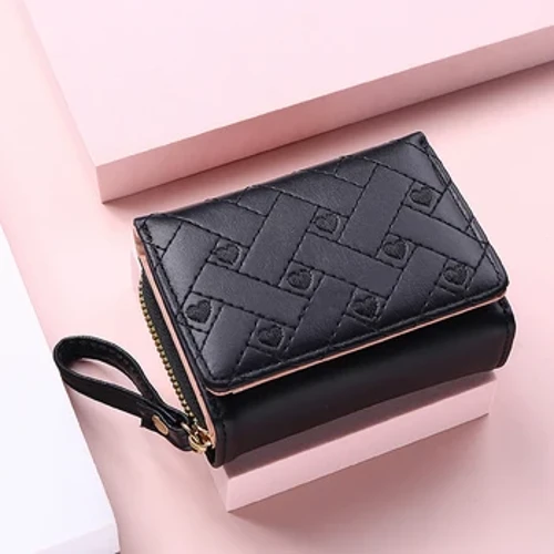 Pambabaeng Wallet Tri Fold Card Bag PU Multi Objects Pocket Maikling Fashion Embroidered Love Pattern Korean Minimalist Bagong 2023