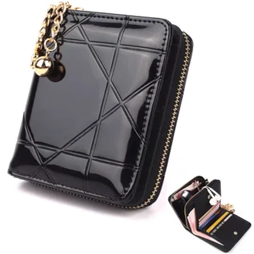 Mini monedero corto 3 billetera pequeña plegable para mujer, tarjetero, funda de charol para mujer, monedero bonito rosa