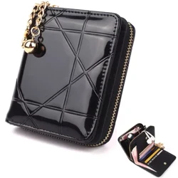 Mini portamonete corto 3 portafogli piccoli pieghevoli Porta carte di credito da donna Custodia in pelle verniciata da donna Porta soldi Portafoglio carino Rosa