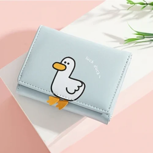 Creative Cartoon Luck Duck Design Damplånbok PU-läder Bankkortshållare Kawaii Kortvikta Plånböcker Kontantklämma Damväskor