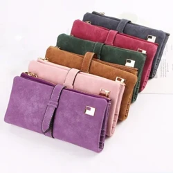 2023 New Fashion Kvinder Punge Snøre Nubuck Læder Lynlås Pung Dame Lang Design Pung To Fold Mere Farve Clutch