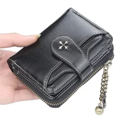 Dompet dan Dompet Wanita PU Kulit Tas Uang Wanita Pendek Pengait Dompet Pemegang Kartu Koin Kecil Biru Merah Clutch Dompet Wanita Baru
